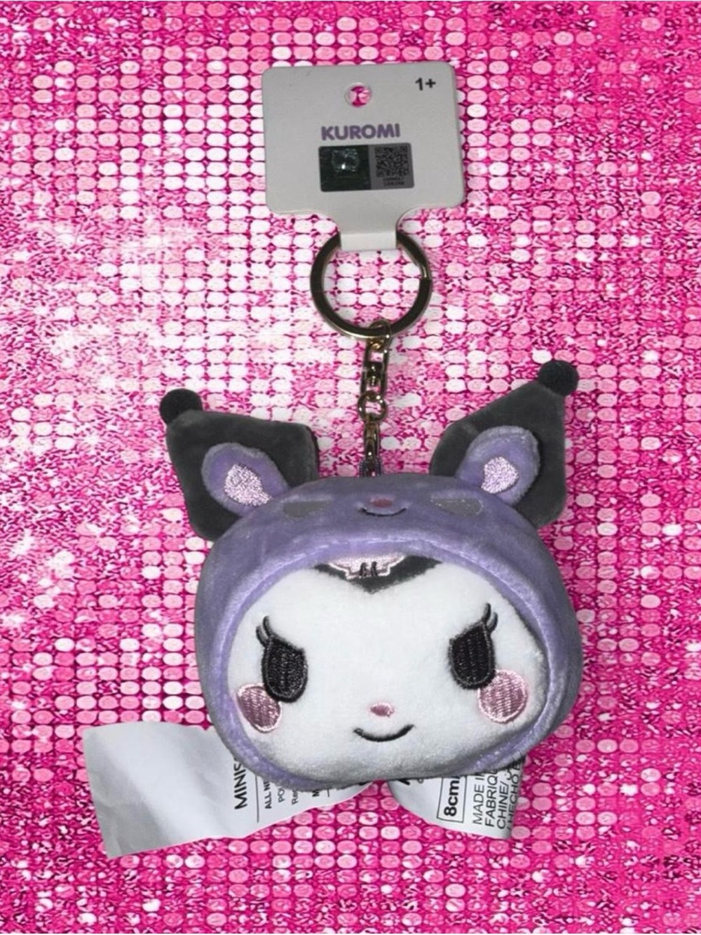 Sanrio Kuromi Miniso plush keychain in purple & gray, size 8cm #sanrio #keychain